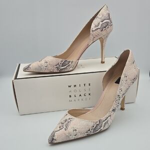 White House Black Market Ella Goddess Pink Snake Embossed Textured Heels, Size 9